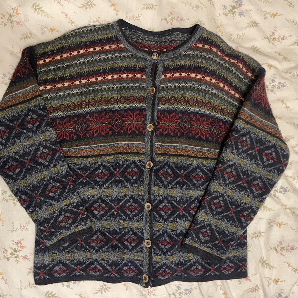 Multicolor Fair Isle Button-Front Cardigan Sweater